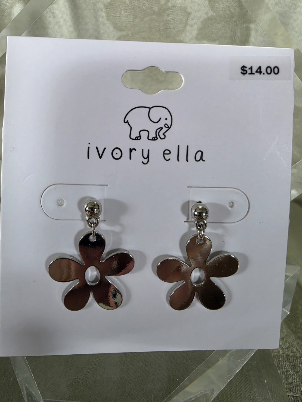 #1150 ivory ella Silver Floral Dangle Earrings